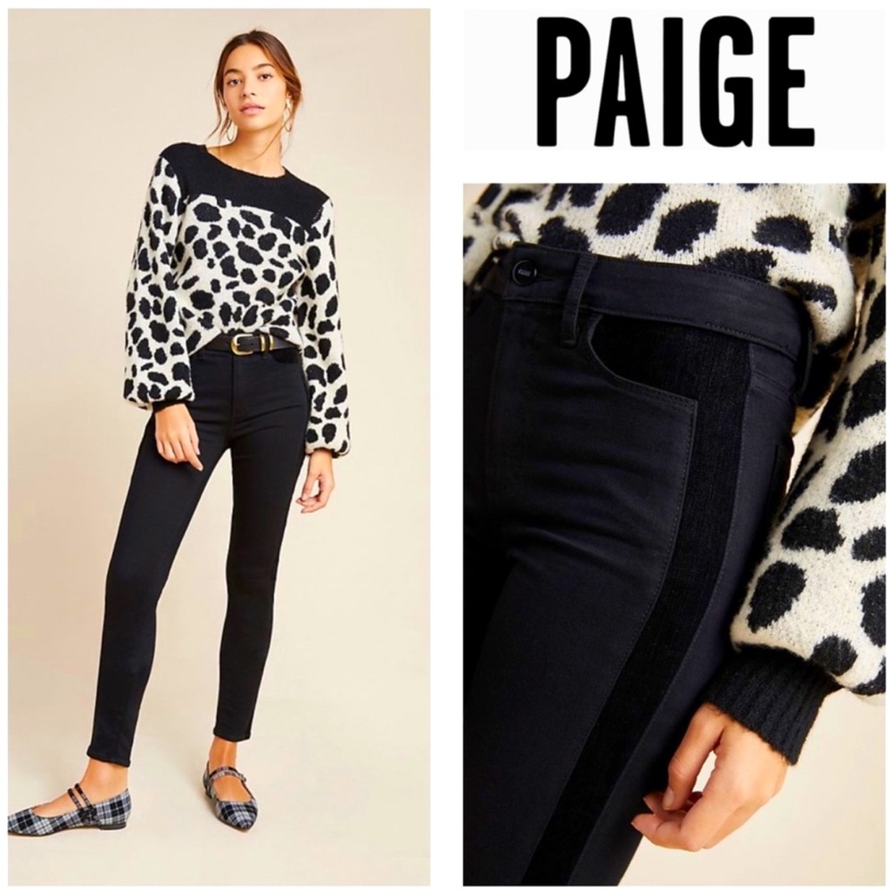 Anthropologie Paige Hoxton Velvet-Paneled High-Rise Skinny Jeans